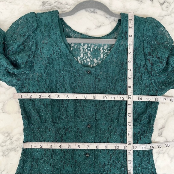 Vintage All That Jazz 80s 90s Emerald Green Full Lace Grunge Goth Gypsy Dress - Picture 12 of 13